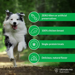 Ultimate Pet Nutrition Nutra Bites chicken breast closeup emphasizes aroma and texture for high-value rewards.