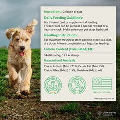 Ultimate Pet Nutrition Nutra Bites training-treat pack highlights vet-developed quality suitable for training.