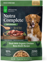 ULTIMATE PET NUTRITION Nutra Complete bone broth duck bag closeup for premium nutrition.