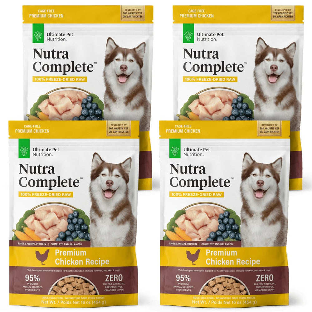 ULTIMATE PET NUTRITION Nutra Complete 4-pack chicken bags offer convenient premium raw nutrition.
