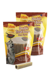 Ultra Chewy Double Treat Bones packaging highlights a long-lasting dental chew for dogs.