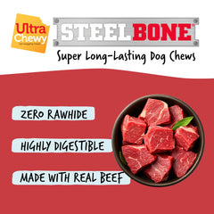 Ultra Chewy steel bones large beef chew textured surface aids dental cleaning while chewing