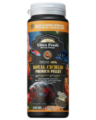 Ultra Fresh Cichlid Sinking Food bottle and pellets supports carnivorous cichlid appetites naturally