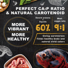 Ultra Fresh Cichlid sinking food pellet closeup shows high-protein natural ingredients