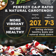 Ultra Fresh Shrimp Food ingredients display shows natural, additive-free nutrition for vibrant color