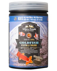 Ultra Fresh sinking goldfish food bottle with slow-sinking pellets for balanced nutrition