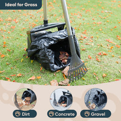 Ulugt rotating-bin and rake for multi-surface cleaning on grass and concrete.