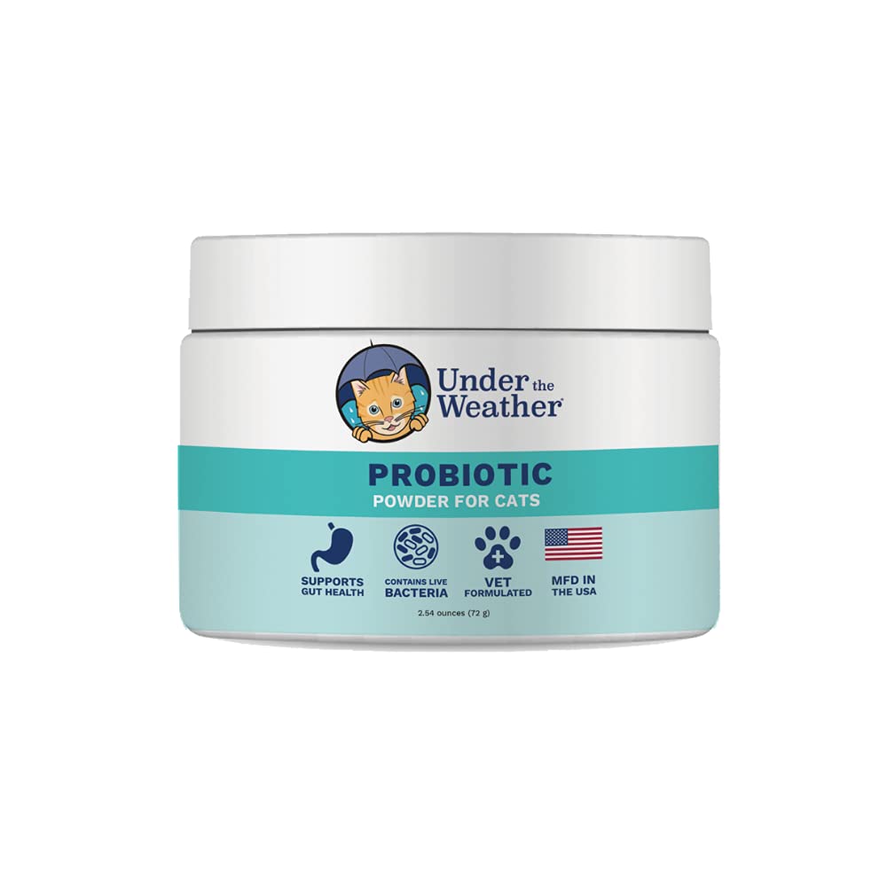 Under the Weather Pet Probiotics bottle promotes feline digestion support.