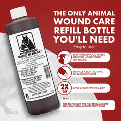 Underwood Horse Medicine breathable scab action — keeps dust and debris off wounds.