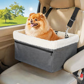 UNICITII dog car booster seat with raised metal frame improves visibility on rides.