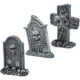 Uniclife Halloween tombstone mini 1 with weathered stone texture and skull detail for aquarium ambiance
