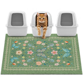 Unicorn Catcher 40x30 in cat litter mat covers floor to reduce spills.
