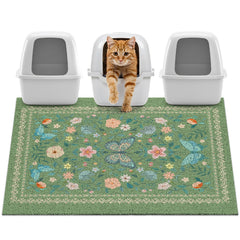 Unicorn Catcher 40x30 in cat litter mat covers floor to reduce spills.