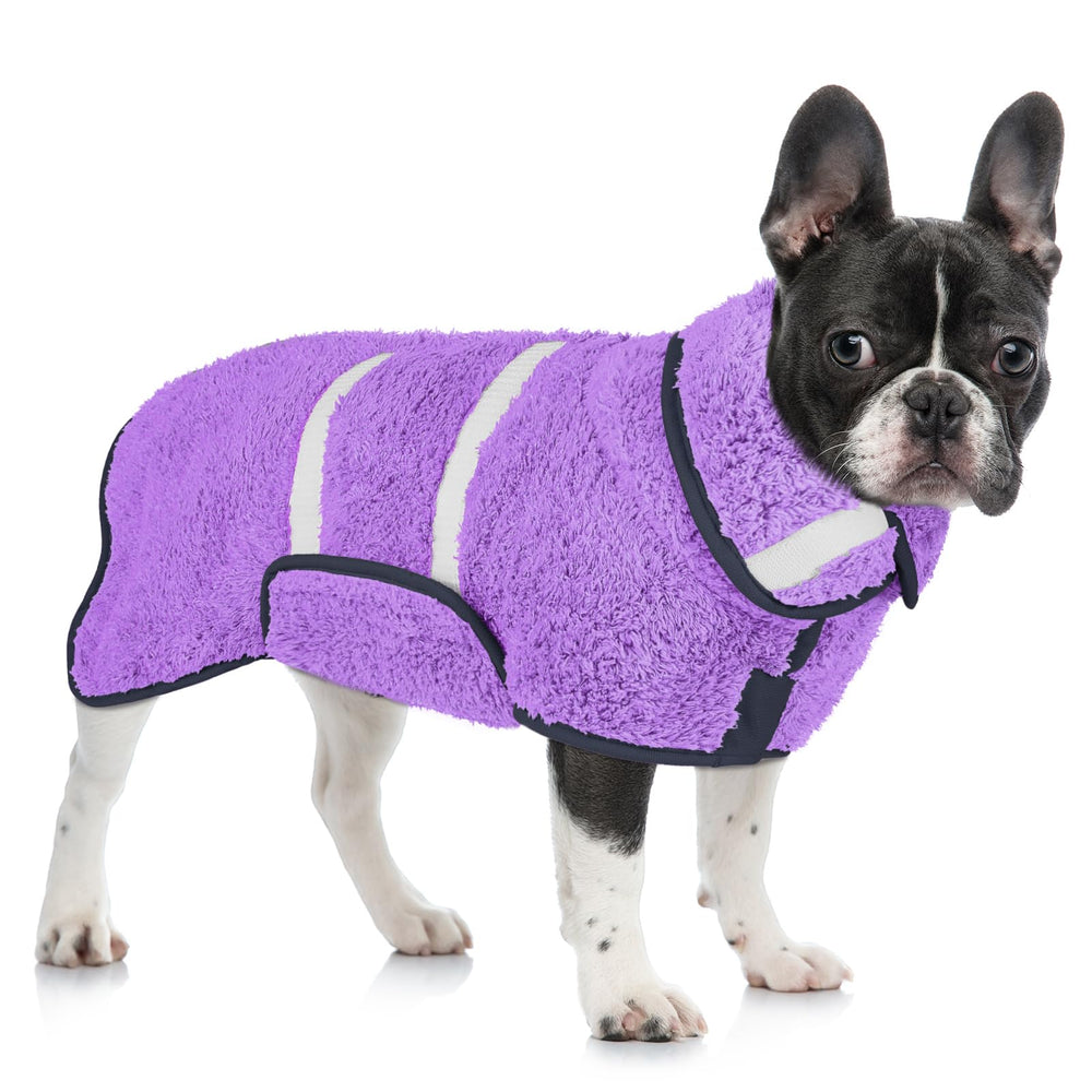 Unicorn Catcher dog bathrobe close-up showing absorbent fabric for fast drying.