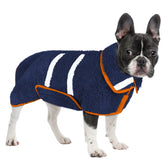 Unicorn Catcher dog bathrobe demonstrates the absorbent towel for quick drying