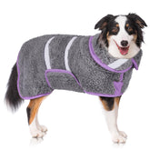 Unicorn Catcher dog bathrobe absorption closeup highlighting quick-dry fleece.