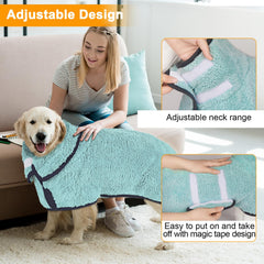 Unicorn Catcher dog bathrobe features adjustable magic-sticker for secure, hair-free fit.