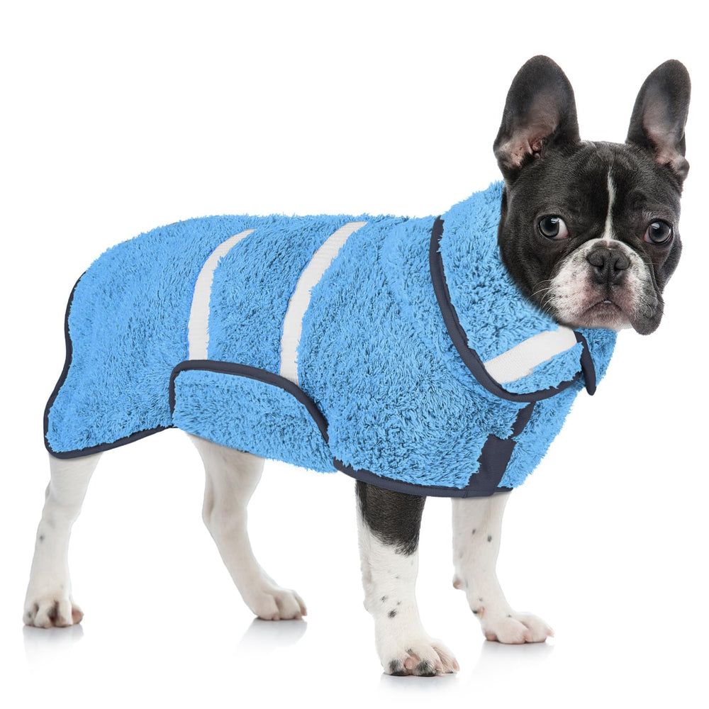 Unicorn Catcher dog bathrobe on a dog shows quick-dry absorption and cozy comfort.