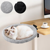 Unidevice Cat Desk Bed base-clamp demonstrates secure perch for close work and relaxed feline companionship.