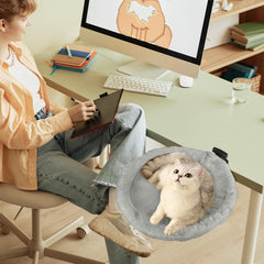 Unidevice Cat Desk Bed plush-cover emphasizes winter warmth and cozy lounging for chilly nights.
