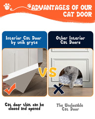 unikgryte cat door corner with magnetic hinge keeps door open or closed securely.