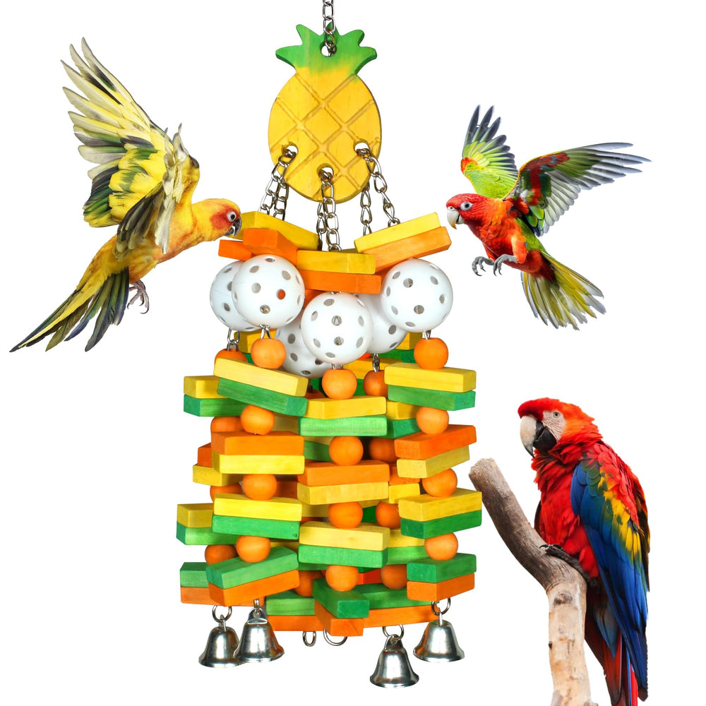 unimaxlink parrot toy 18-inch wood chew for beak maintenance and enrichment.