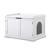 Unipaws cat litter box enclosure front view highlights discreet, stylish design with odor containment