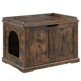 Unipaws cat litter box enclosure rustic front view showing hidden litter for clutter-free living.