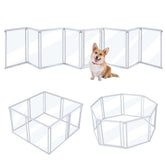 Unipaws clear acrylic dog playpen in straight layout showing spacious indoor area