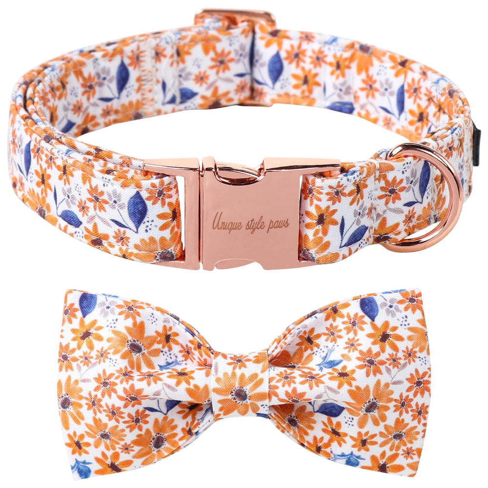 Unique Style Paws Autumn Leaf Collar with Bow in blue, ideal for festive seasonal photos.