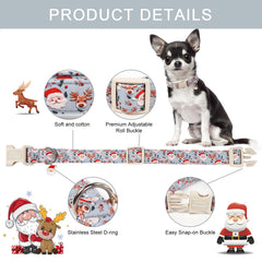 Unique Style Paws Christmas dog collar with festive pattern bow for holiday photos.