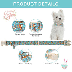 Unique style paws puppy collar small blue strap closeup shows comfortable fit.
