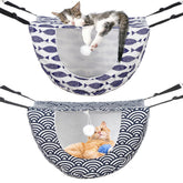 Unittype cat hammock 2pieces-patterns shows cozy double-bed setup for multi-pet households