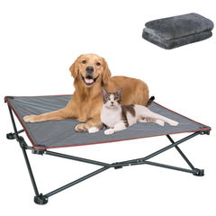 unp foldable dog bed pop up frame grey for elevated outdoor lounging and quick setup