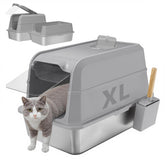 UNZIPE stainless steel litter box front view highlights spacious interior for large cats