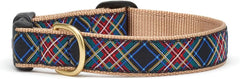 Up Country Black Tartan Collar Closeup shows durable nylon and brass hardware for secure daily wear.