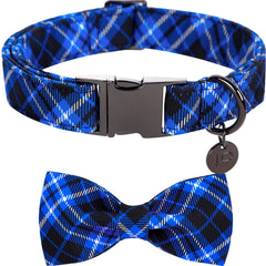 UP URARA PUP blue plaid collar detail for festive appearance