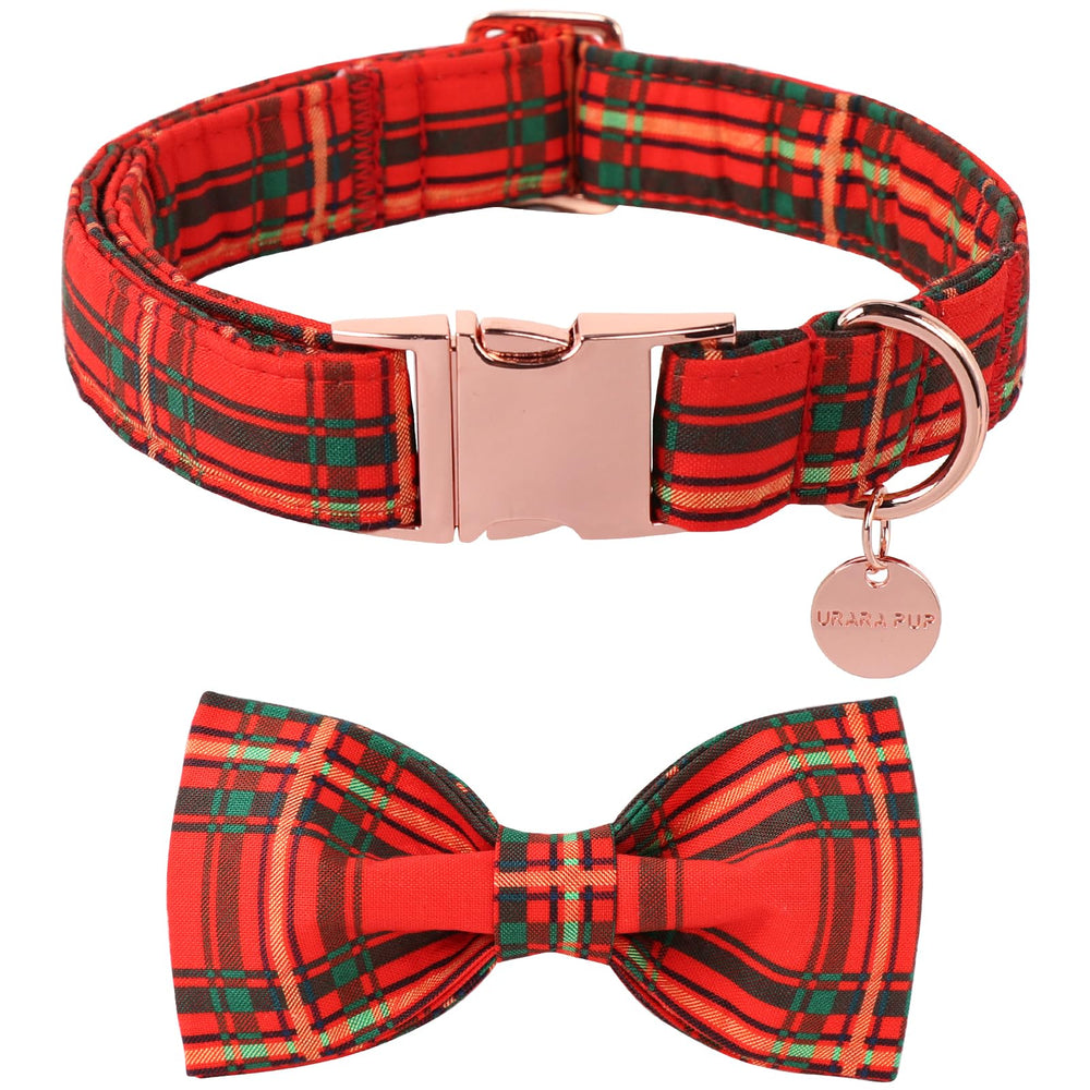 UP URARA PUP Christmas dog collar bowtie front view for festive photo-ready charm