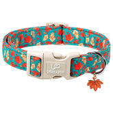 UP URARA PUP fall collar with maple leaf charm for stylish autumn walks.