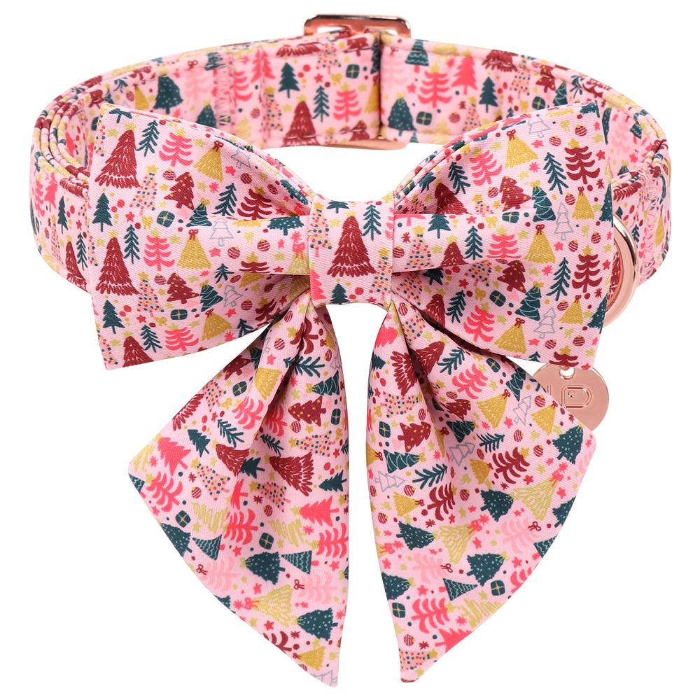 UP URARA PUP pink christmas dog collar with bow tie for festive winter walks