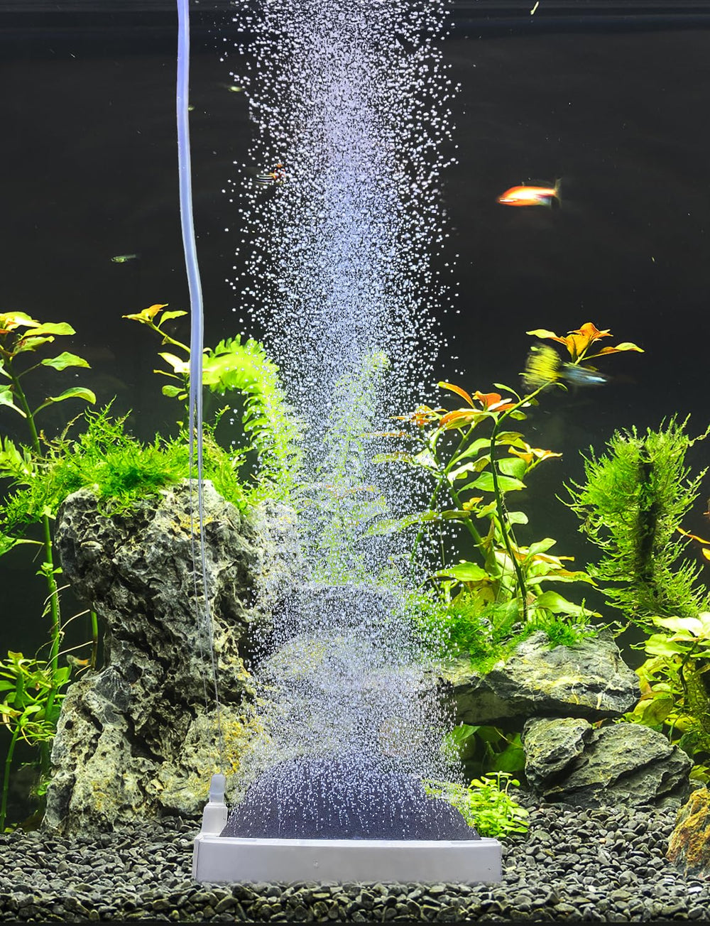 UPETTOOLS aquarium air stone 5.2 inch emits tiny bubbles for vibrant tank scenery.