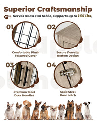 Upolana dog crate furniture wood detail highlights durable construction.