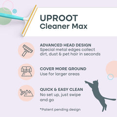 Uproot Clean Max dog hair remover on stairs and rugs for embedded fur lift