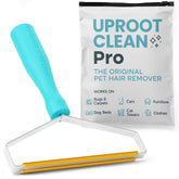 Uproot Cleaner Pro on couch removing pet hair for a clean living space.