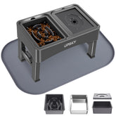 UPSKY 3-in-1 elevated bowls with mat showing clean feeding area