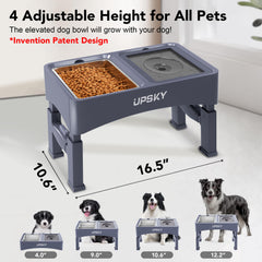 UPSKY 4-height adjustable dining stand keeps dog at ideal neck level.