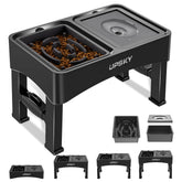 UPSKY 2-in-1 elevated bowls stand shown with adjustable height for growing dogs.