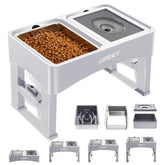 UPSKY 3-in-1 elevated bowls setup shows adjustable height for growing dogs