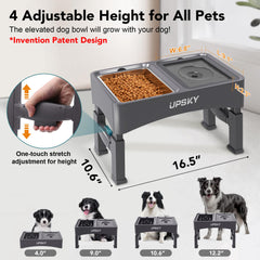 UPSKY adjustable-height-stand demonstrates four height options for comfortable feeding