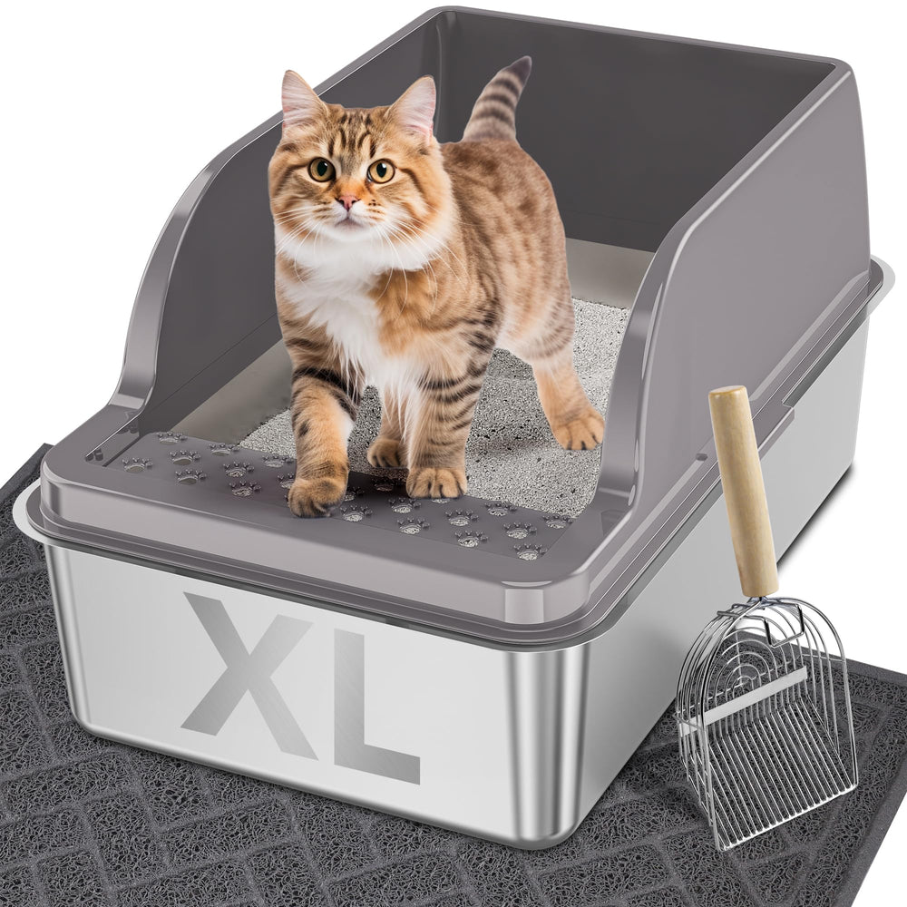 Upsky stainless steel cat litter box with lid shows durable, easy-to-clean design.